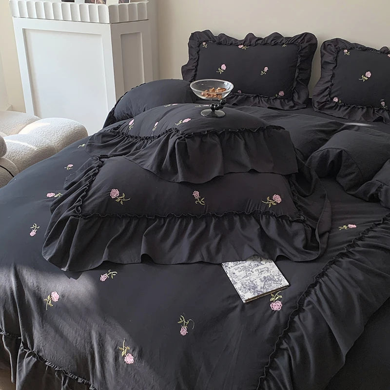 Coquette Twinkle Rose Embroidered Lace Bedding Set