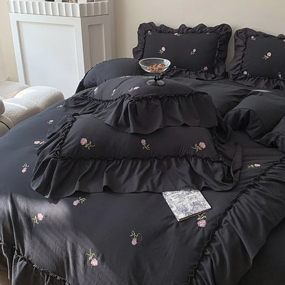Coquette Twinkle Rose Embroidered Lace Bedding Set