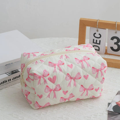 Coquette Floral Bow Cotton Makeup Bag