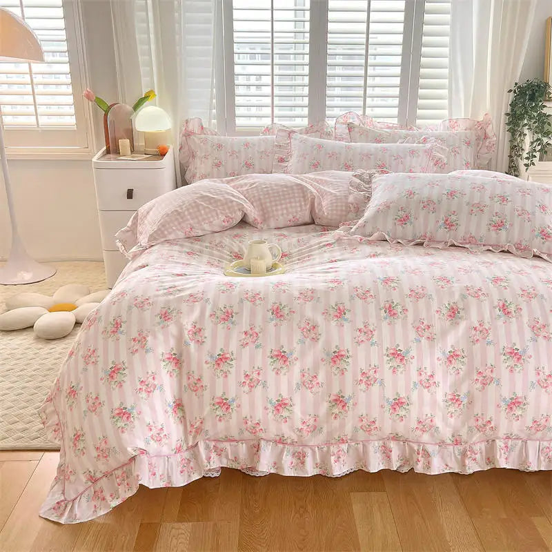 Coquette Bonenjoy Pink Ruffle Floral Bedding Set