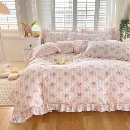 Coquette Bonenjoy Pink Ruffle Floral Bedding Set