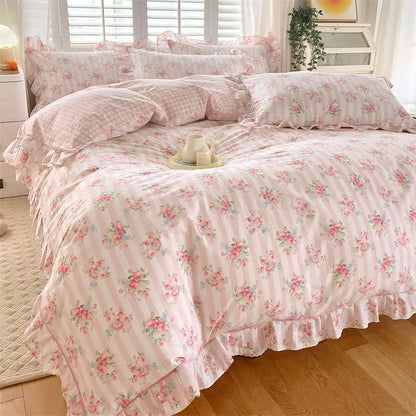Coquette Bonenjoy Pink Ruffle Floral Bedding Set