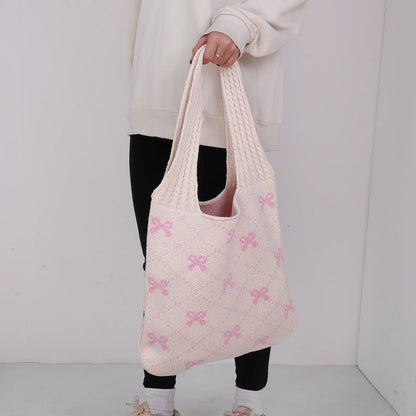 Charming Bow Knit Crochet Tote Bag