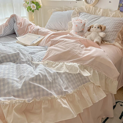 Cute Coquette Ruffled Pink & Gingham Bedding Set