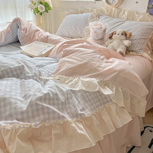 Cute Coquette Ruffled Pink & Gingham Bedding Set