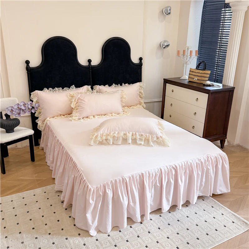 Coquette Dreamy Princess Lace Floral Embroidery Bedding Set