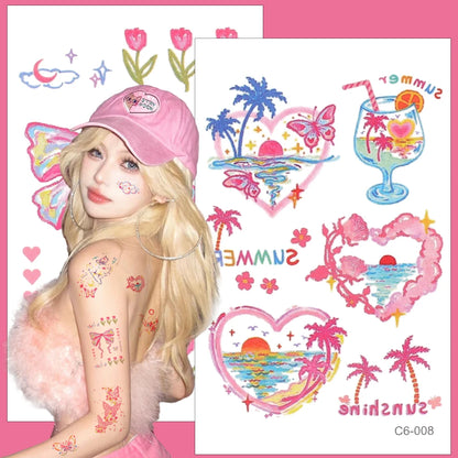 Cute Whimsical Heart and Bow Temporary Tattoo Set