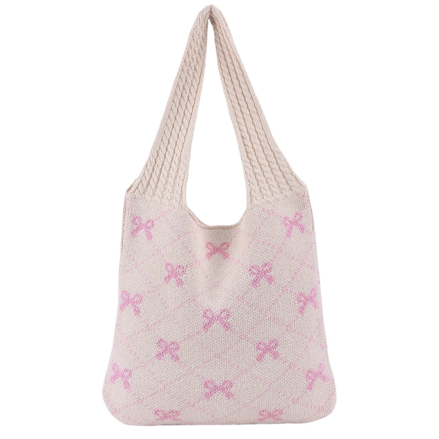 Charming Bow Knit Crochet Tote Bag