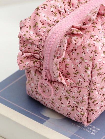 Coquette Floral Quilted Makeup Pouch Set