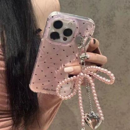 Coquette Pink Heart Charm Bow Phone Case