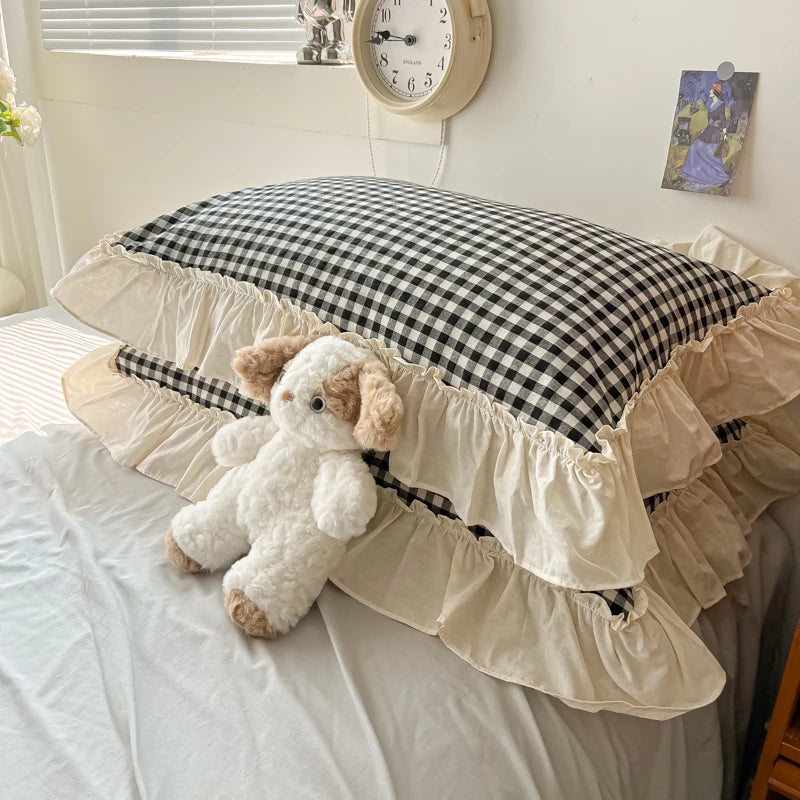 Cute Coquette Ruffled Pink & Gingham Bedding Set