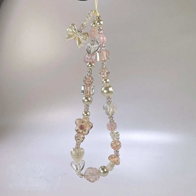 Coquette Aesthetic Cute Bowknot Flower Bead Phone Strap
