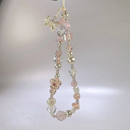 Coquette Aesthetic Cute Bowknot Flower Bead Phone Strap