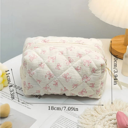 Coquette Floral Bow Cotton Makeup Bag