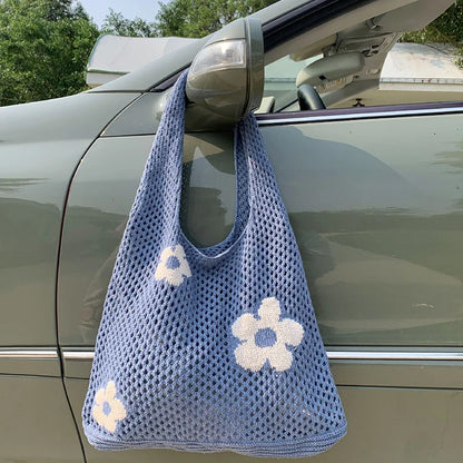 Sweet Flower Knitted Tote Bag