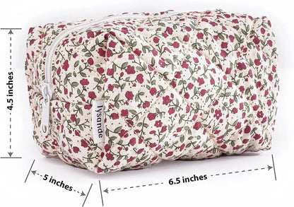 Coquette Floral Puffy Quilted Makeup Bag