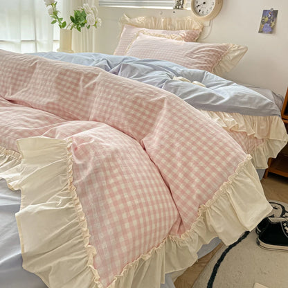 Cute Coquette Ruffled Pink & Gingham Bedding Set