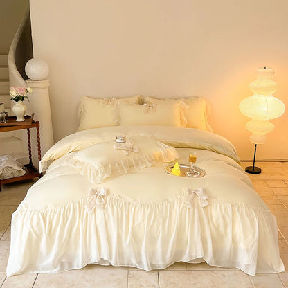 Coquette Blue Ruffle Lace Bow Bedding Set