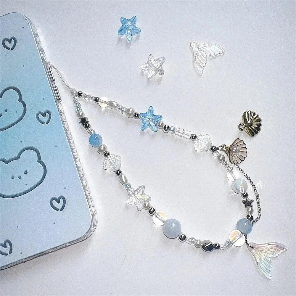 Coquette Dreamy Mermaid Shell Beaded Phone Charm Strap