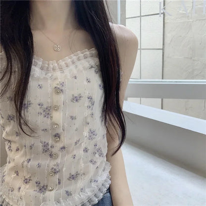 Coquette Floral Lace Trimmed Camisole Set