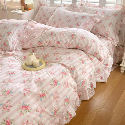 Coquette Bonenjoy Pink Ruffle Floral Bedding Set