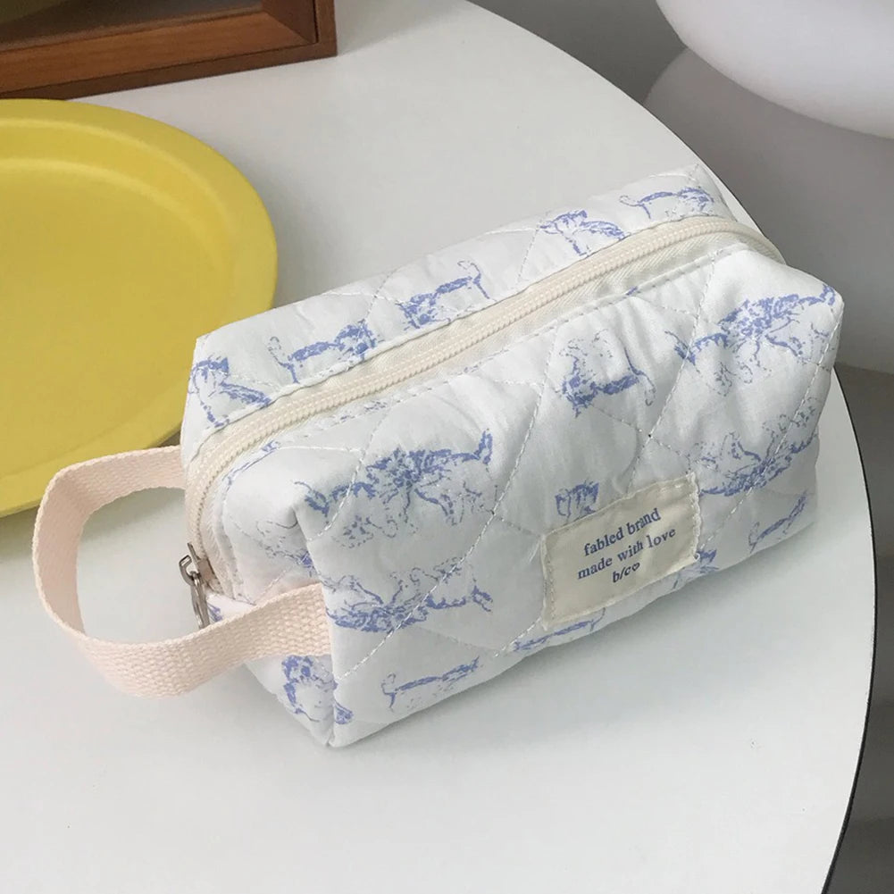 Coquette Bloom Girl Floral Quilted Makeup Bag