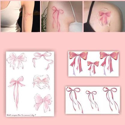 Coquette Pink Bow Temporary Tattoo Sweet Dreamy Waterproof Body Sticker