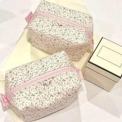 Coquette Floral Puffy Quilted Makeup Bag