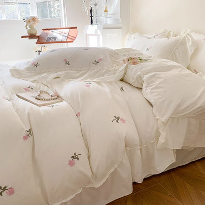 Coquette Twinkle Rose Embroidered Lace Bedding Set