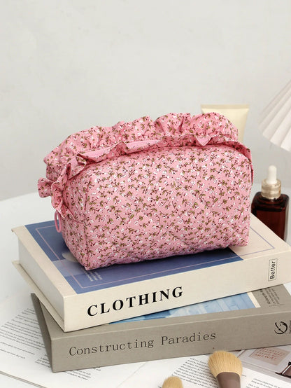 Coquette Floral Quilted Makeup Pouch Set