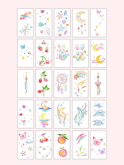 Coquette Moon and Butterfly Tattoo Stickers（30pcs）