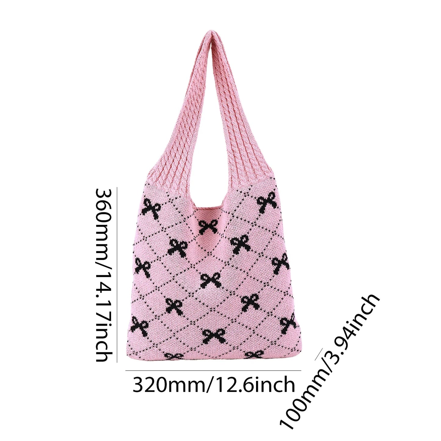 Charming Bow Knit Crochet Tote Bag