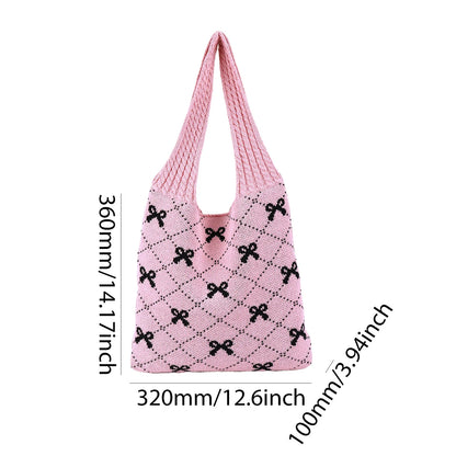 Charming Bow Knit Crochet Tote Bag