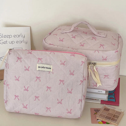 Coquette Pink Bowknot Quilted Cosmetic Bag