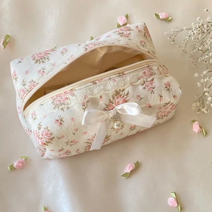 Coquette Sweet Lace Bow Cosmetic Bag
