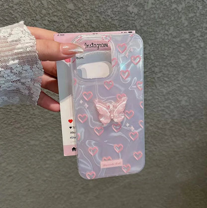 Coquette Pink Heart Butterfly Phone Case