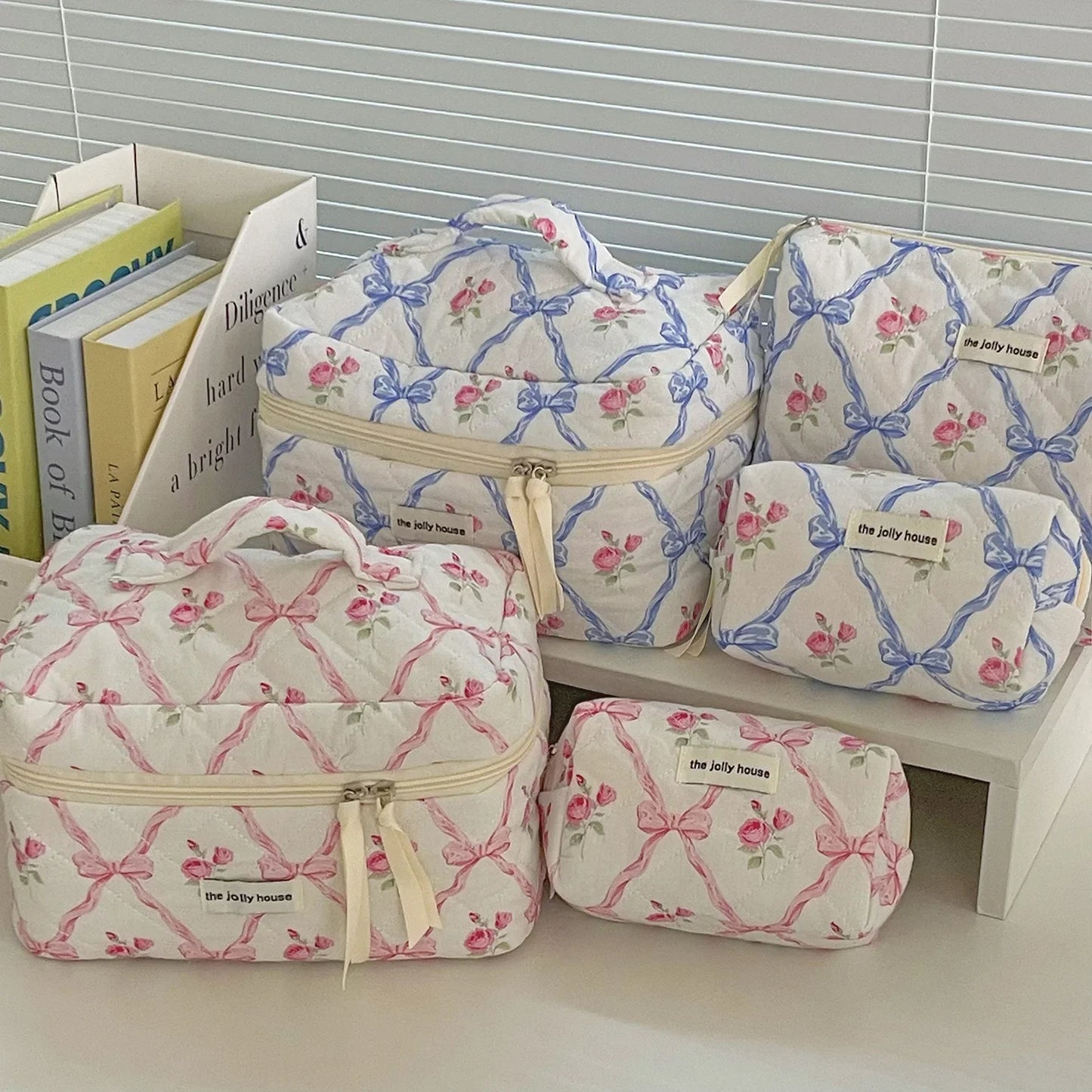 Coquette Large Capacity Floral Quilted Makeup Bag