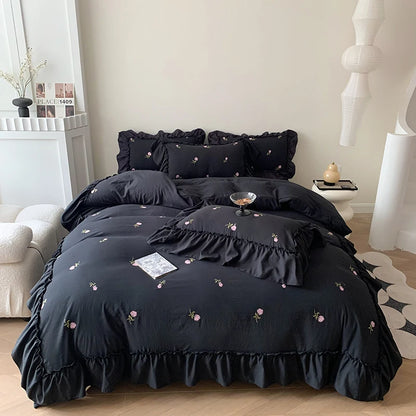 Coquette Twinkle Rose Embroidered Lace Bedding Set