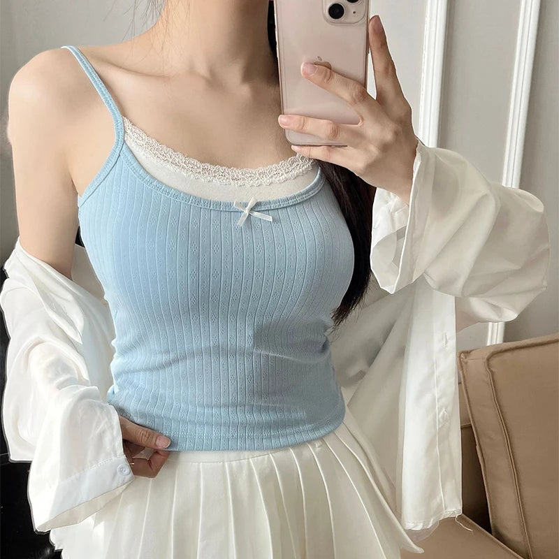 Coquette Sweet Lace Bow Knitted Tank Top