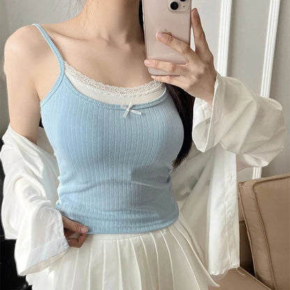 Coquette Sweet Lace Bow Knitted Tank Top