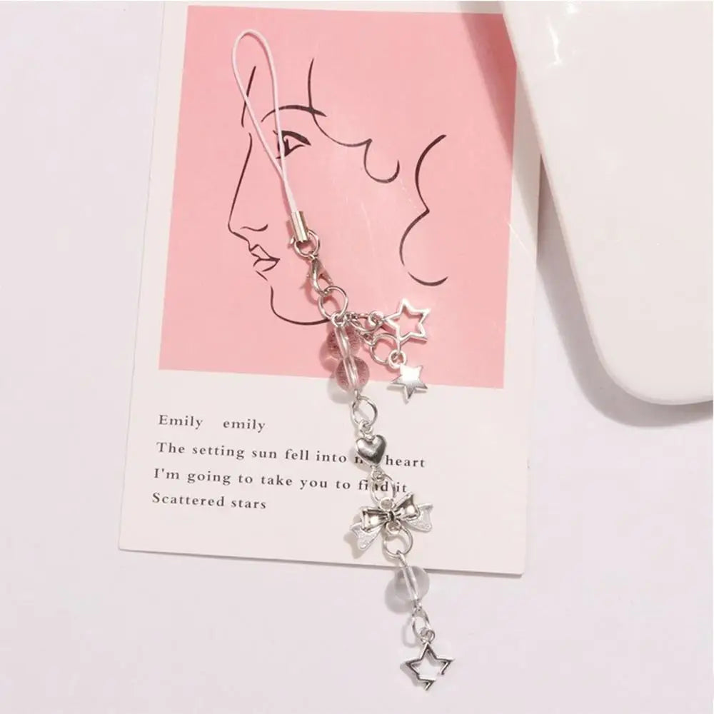 Coquette Cute Crystal Bowknot Pearl Beaded Phone Strap