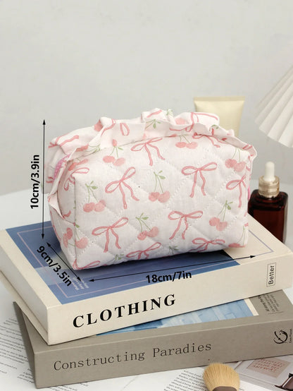 Coquette Floral Quilted Makeup Pouch Set