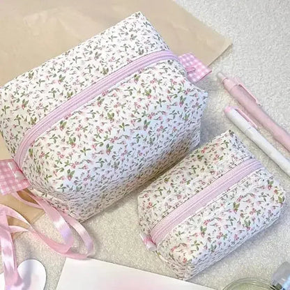 Coquette Floral Puffy Quilted Makeup Bag