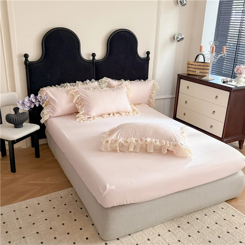 Coquette Dreamy Princess Lace Floral Embroidery Bedding Set