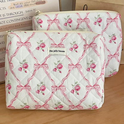 Coquette Large Capacity Floral Quilted Makeup Bag