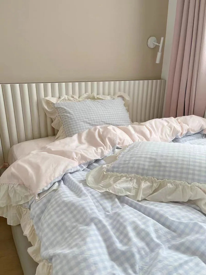 Cute Coquette Ruffled Pink & Gingham Bedding Set