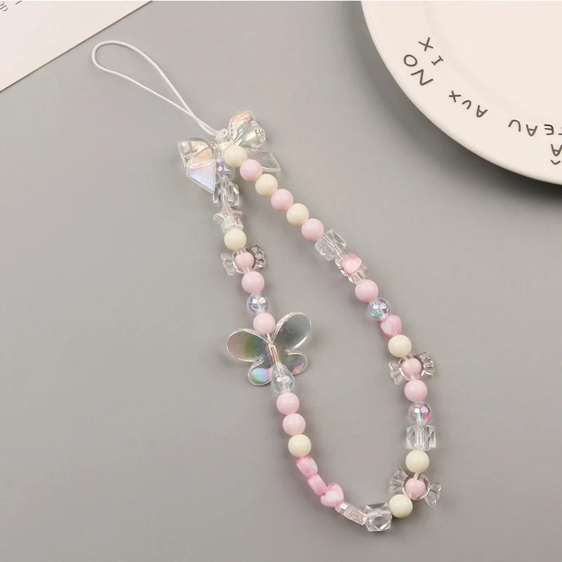 Coquette Cute Crystal Bowknot Pearl Beaded Phone Strap