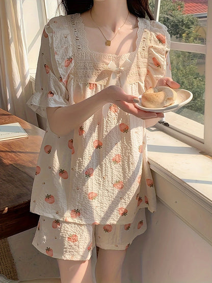 Coquette Charming Strawberry Print Loungewear Set
