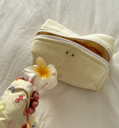 Elegant White Makeup Case with Floral Design