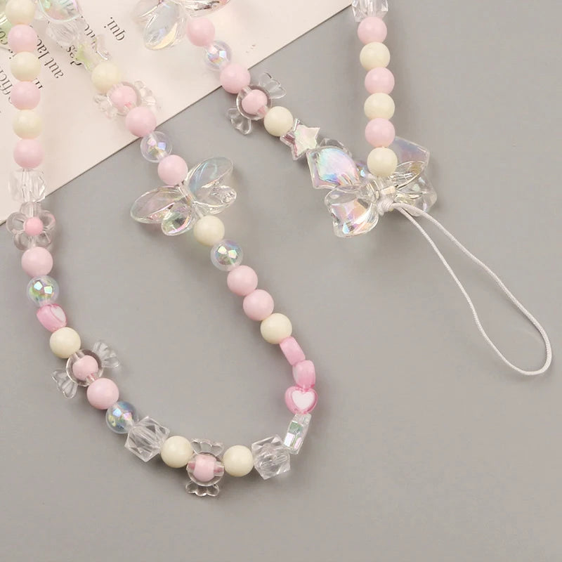 Coquette Cute Crystal Bowknot Pearl Beaded Phone Strap